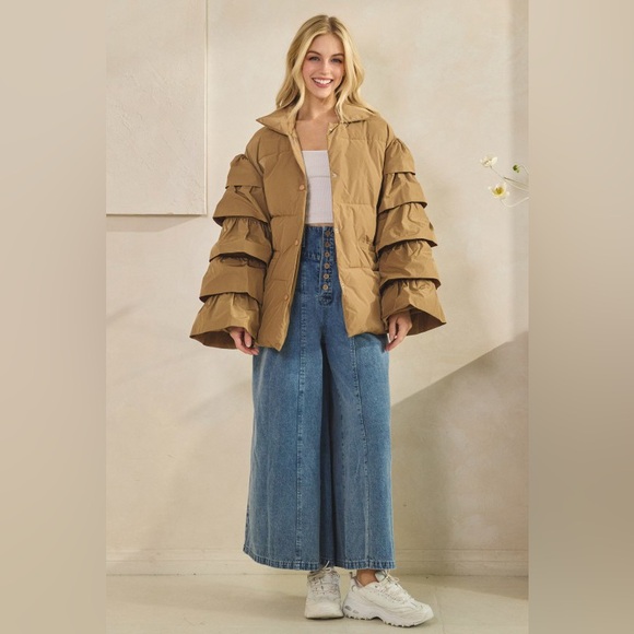 #116 Ruffle Mocha Puffer Jacket - Picture 5 of 6